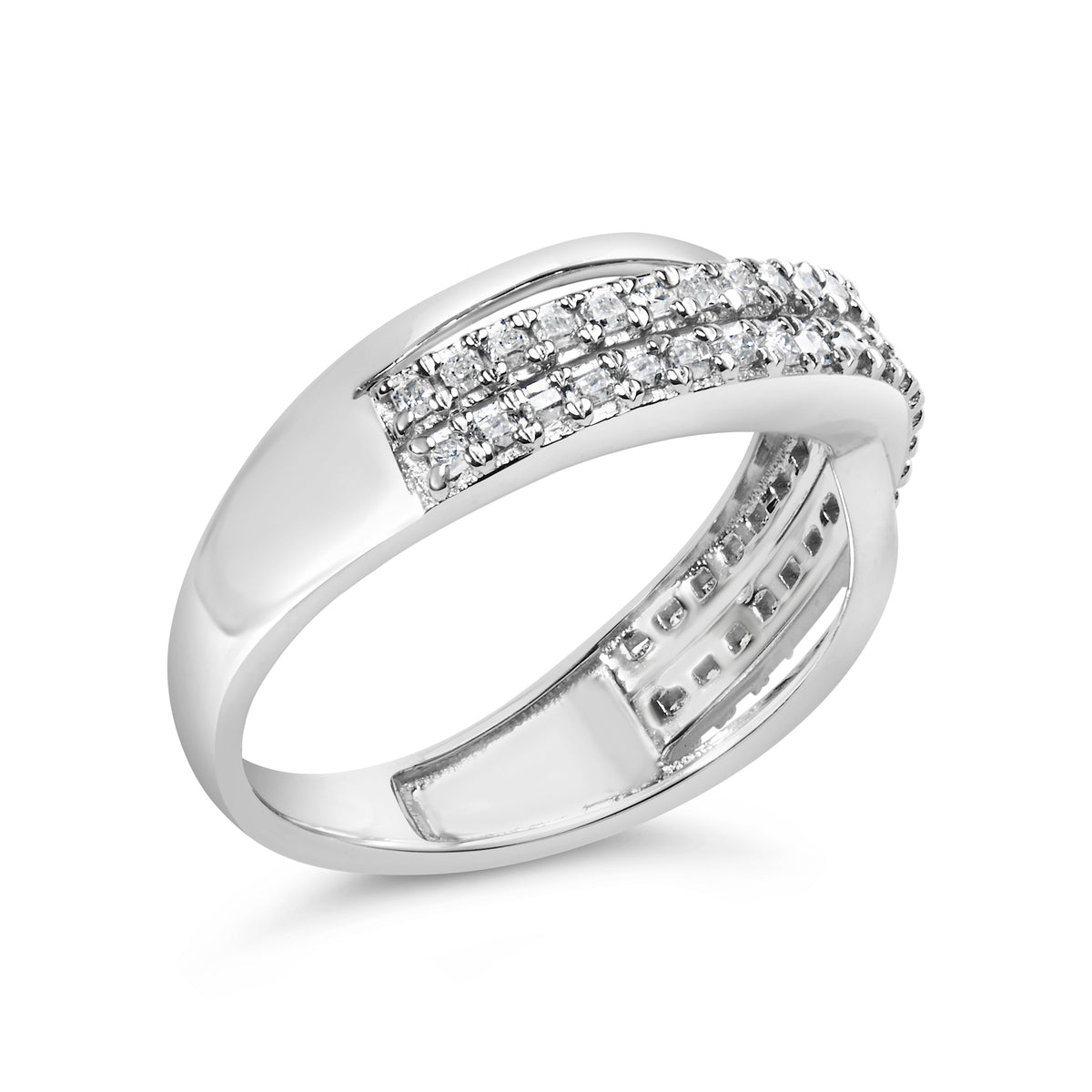 10K White Gold Princess Diamond Split Shank Band Ring