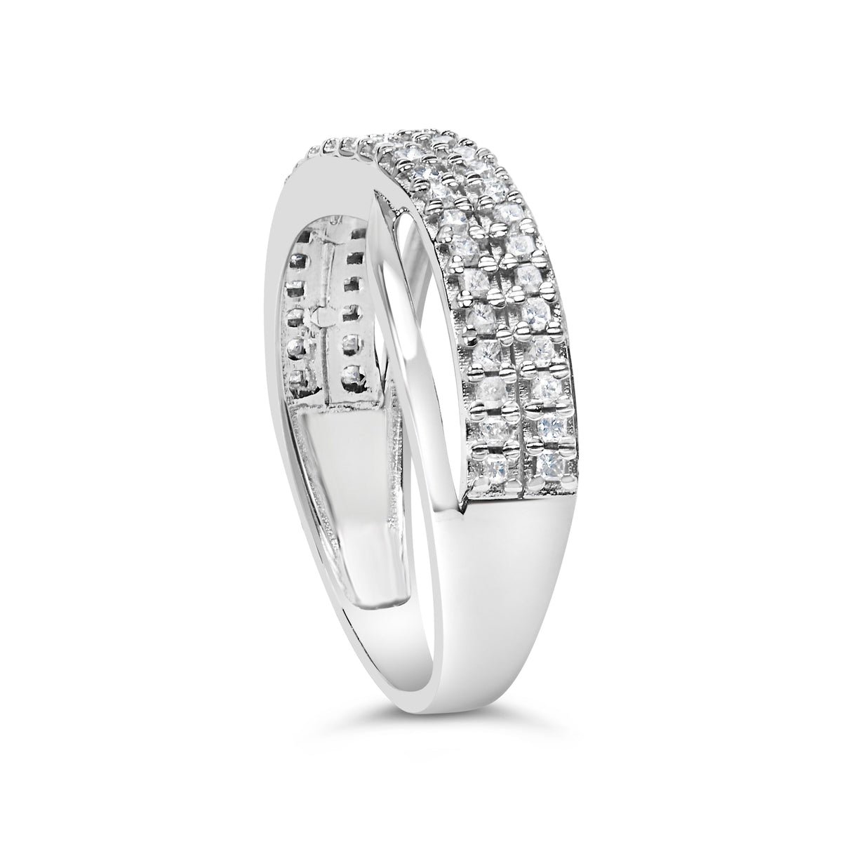 10K White Gold Princess Diamond Split Shank Band Ring