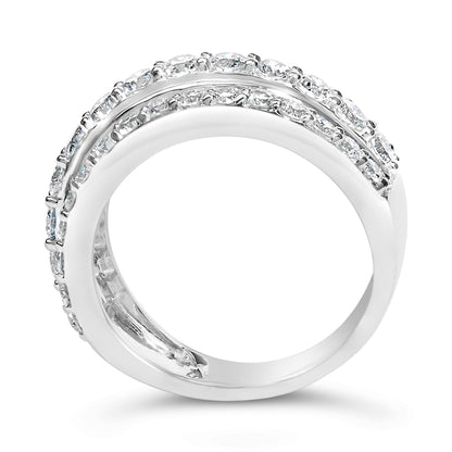 .925 Sterling Silver 2.0 Cttw Lab Grown Diamond 3 Row Band Ring (F-G Color, VS1-VS2 Clarity) - Ring Size 7