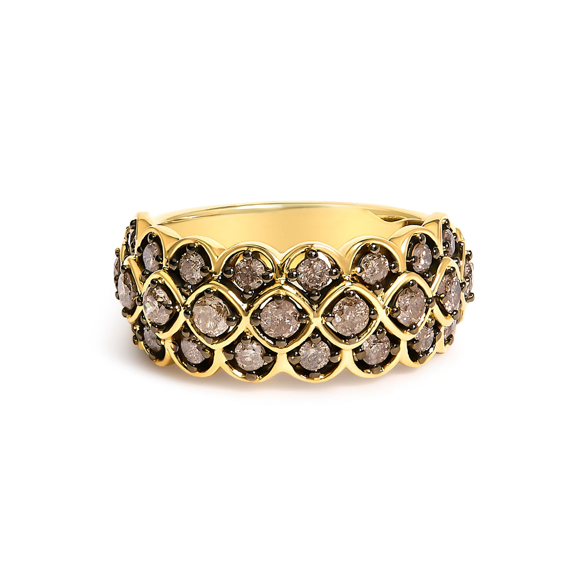 10K Yellow Gold Plated Sterling Silver 1.0 Cttw Brown Diamond Scalloped Band Ring