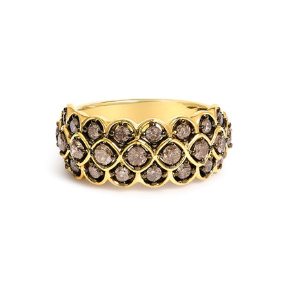 10K Yellow Gold Plated Sterling Silver 1.0 Cttw Brown Diamond Scalloped Band Ring
