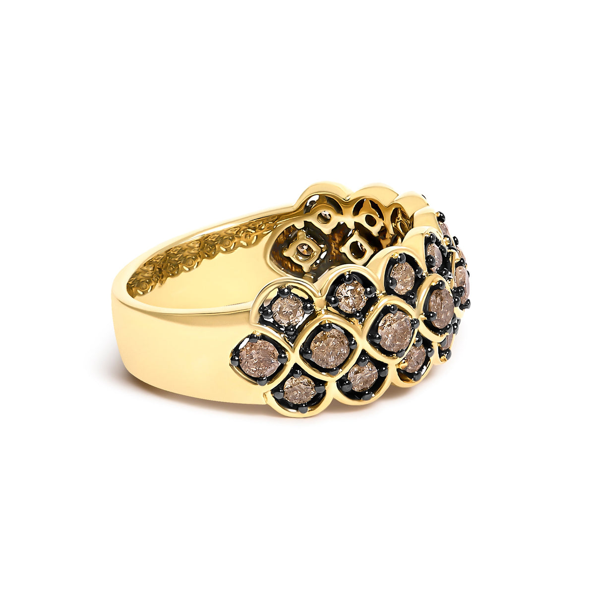 10K Yellow Gold Plated Sterling Silver 1.0 Cttw Brown Diamond Scalloped Band Ring