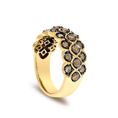 10K Yellow Gold Plated Sterling Silver 1.0 Cttw Brown Diamond Scalloped Band Ring