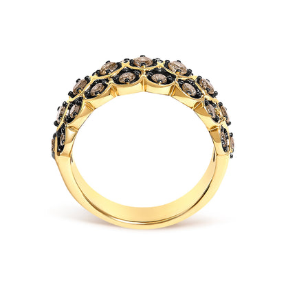 10K Yellow Gold Plated Sterling Silver 1.0 Cttw Brown Diamond Scalloped Band Ring