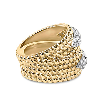 14K Yellow Gold Plated Silver 1.0 Cttw Diamond Cluster Crossover Ring Band