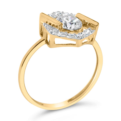 10K Yellow Gold Plated Silver 1.0 Cttw Lab Grown Diamond Hexagon Halo Ring