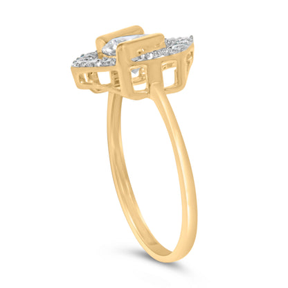 10K Yellow Gold Plated Silver 1.0 Cttw Lab Grown Diamond Hexagon Halo Ring