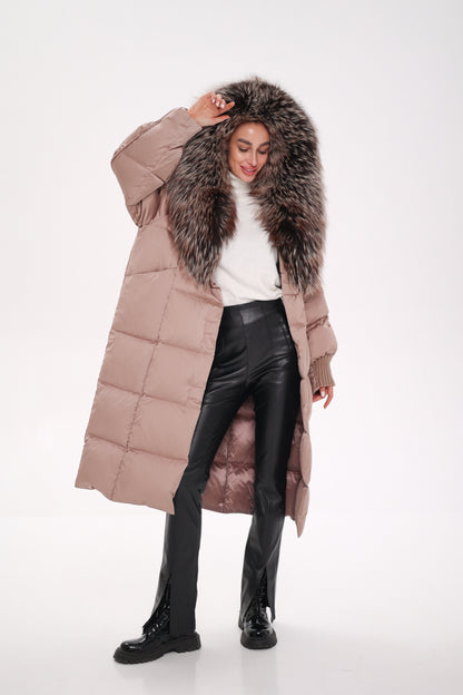 Rei Silver Fox Hood Down Coat Blush