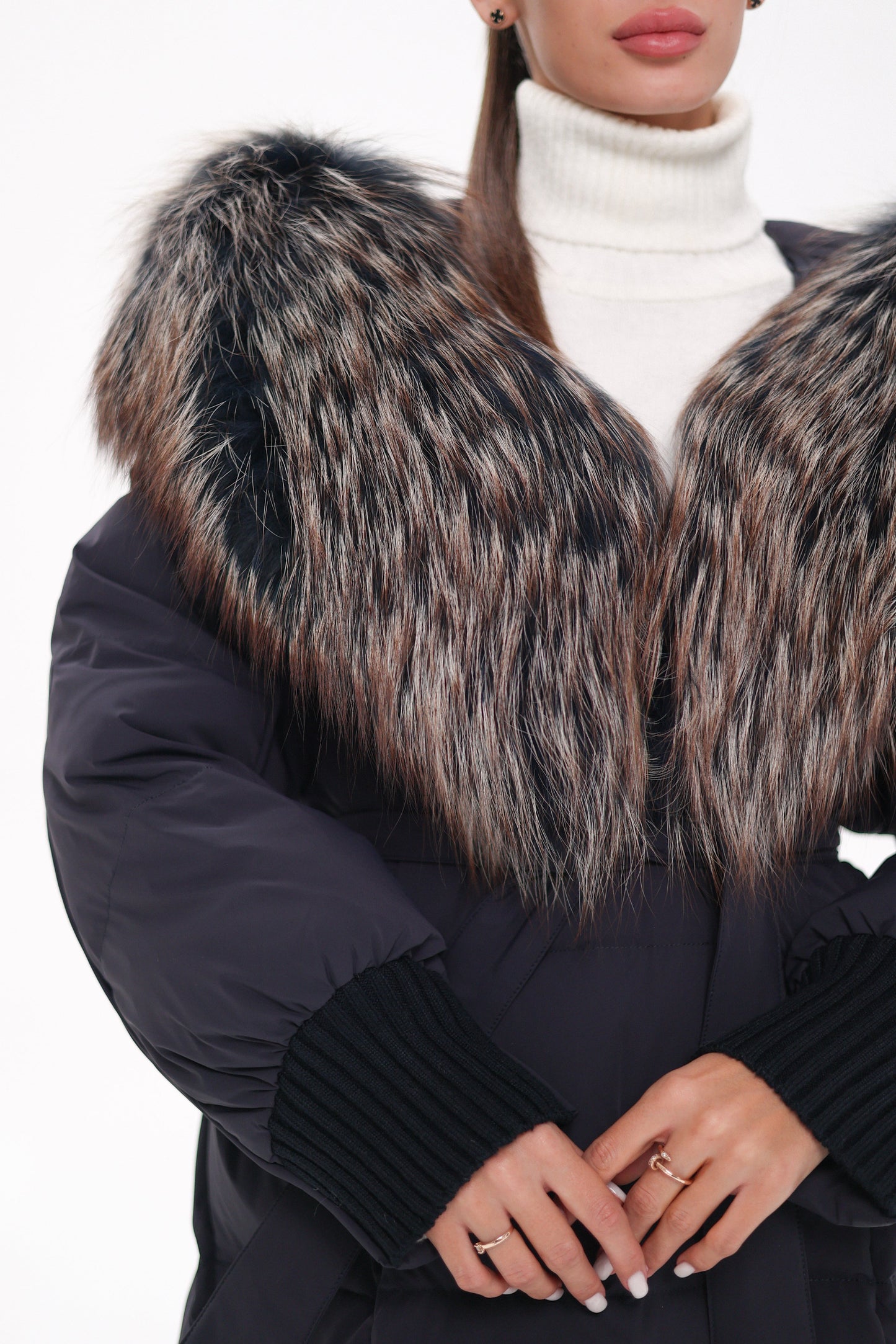 Rei Fur Trim Hooded Down Coat Navy