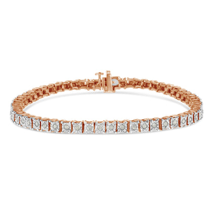 Sterling Silver Diamond Square Frame Miracle-Set Tennis Bracelet
