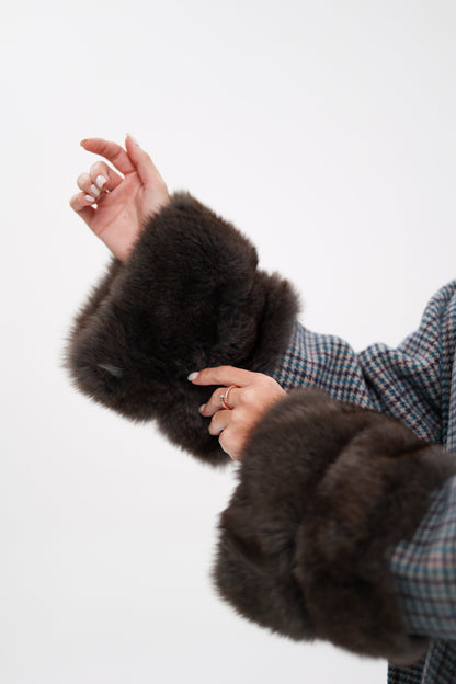 Polar Fox Fur Virgin Wool Wrap Coat