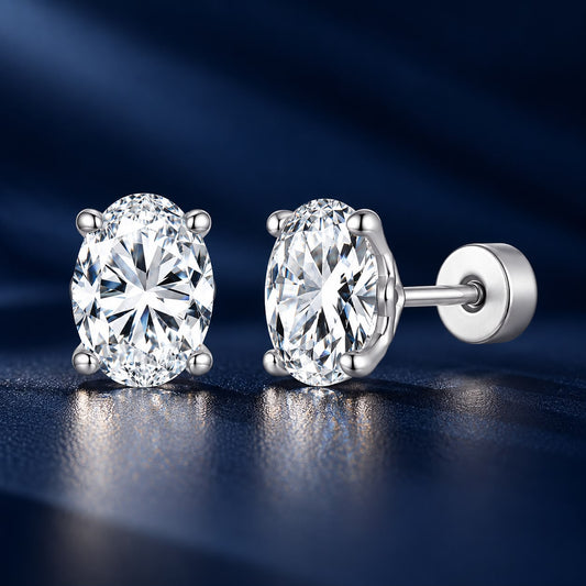 White Gold Plated Sterling Silver Egg-Shaped Moissanite Earrings