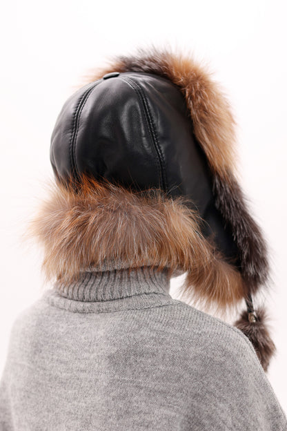 Genuine Silver Fox Fur Genuine Leather Hat