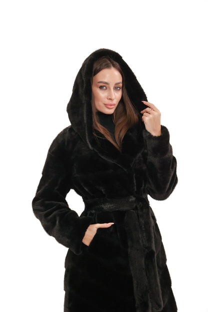 Faux Mink Effect Fur Hooded Coat