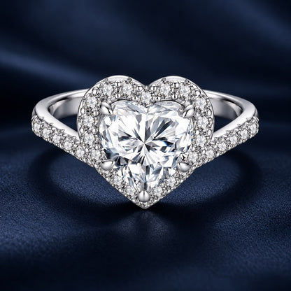 925 Sterling Silver White Gold Plated 2ct Moissanite Heart Ring Size 6 for Women
