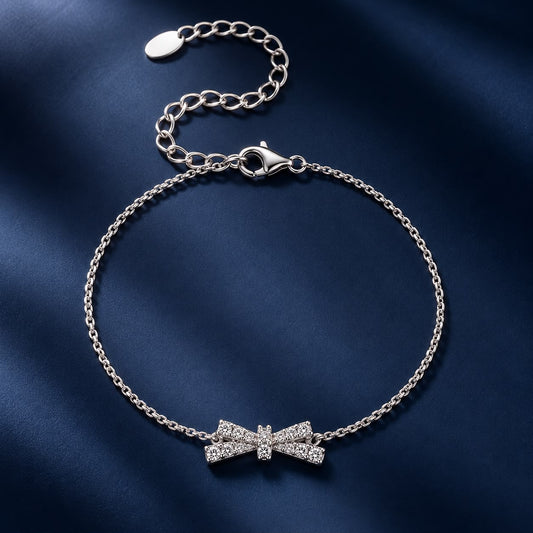 Sterling Silver Moissanite Bow-Knot Bracelet