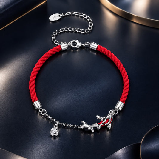 Sterling Silver Enamel and CZ Koi Fish Cord Bracelet