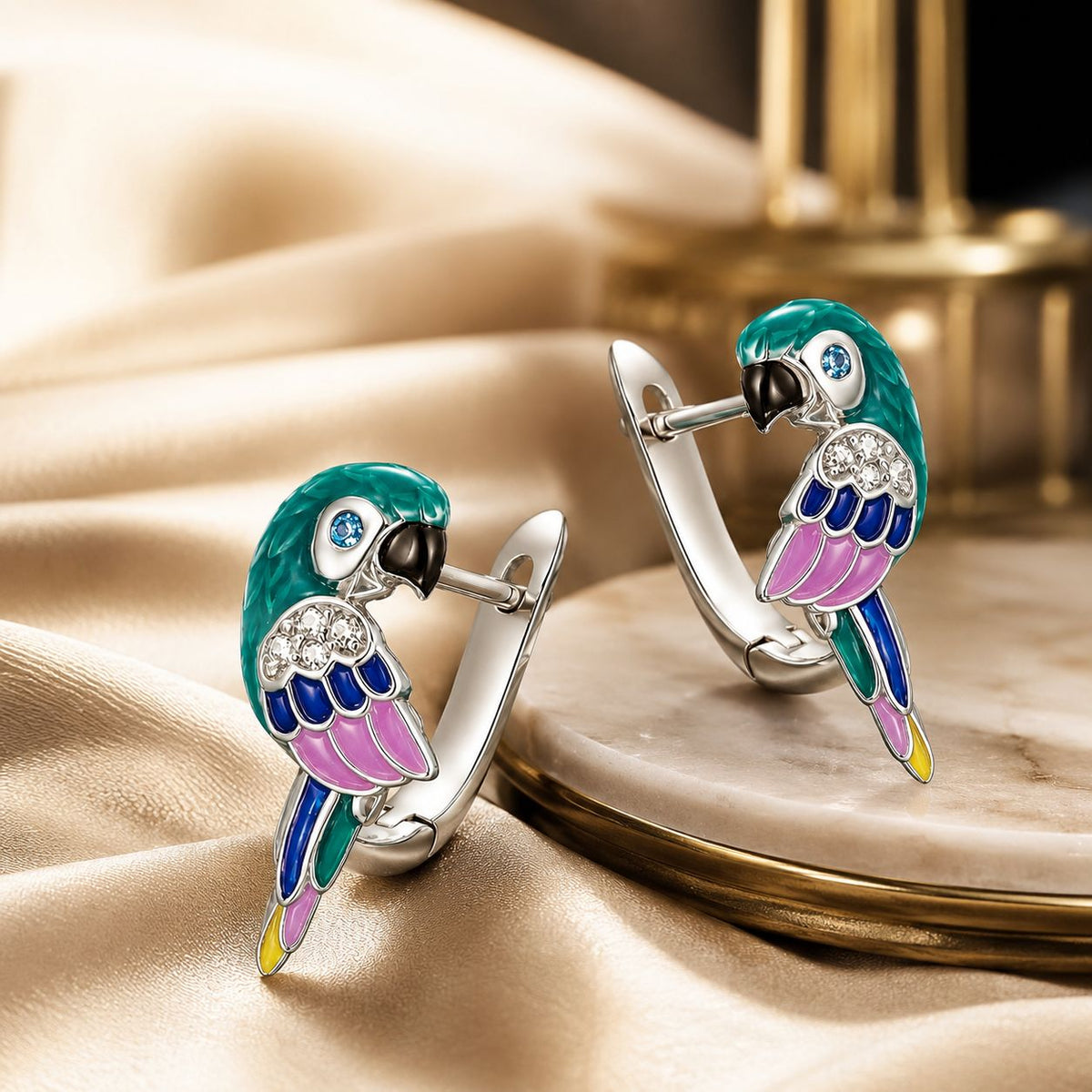 Sterling Silver Enamel CZ Pavé Earrings