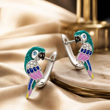 Sterling Silver Enamel CZ Pavé Earrings