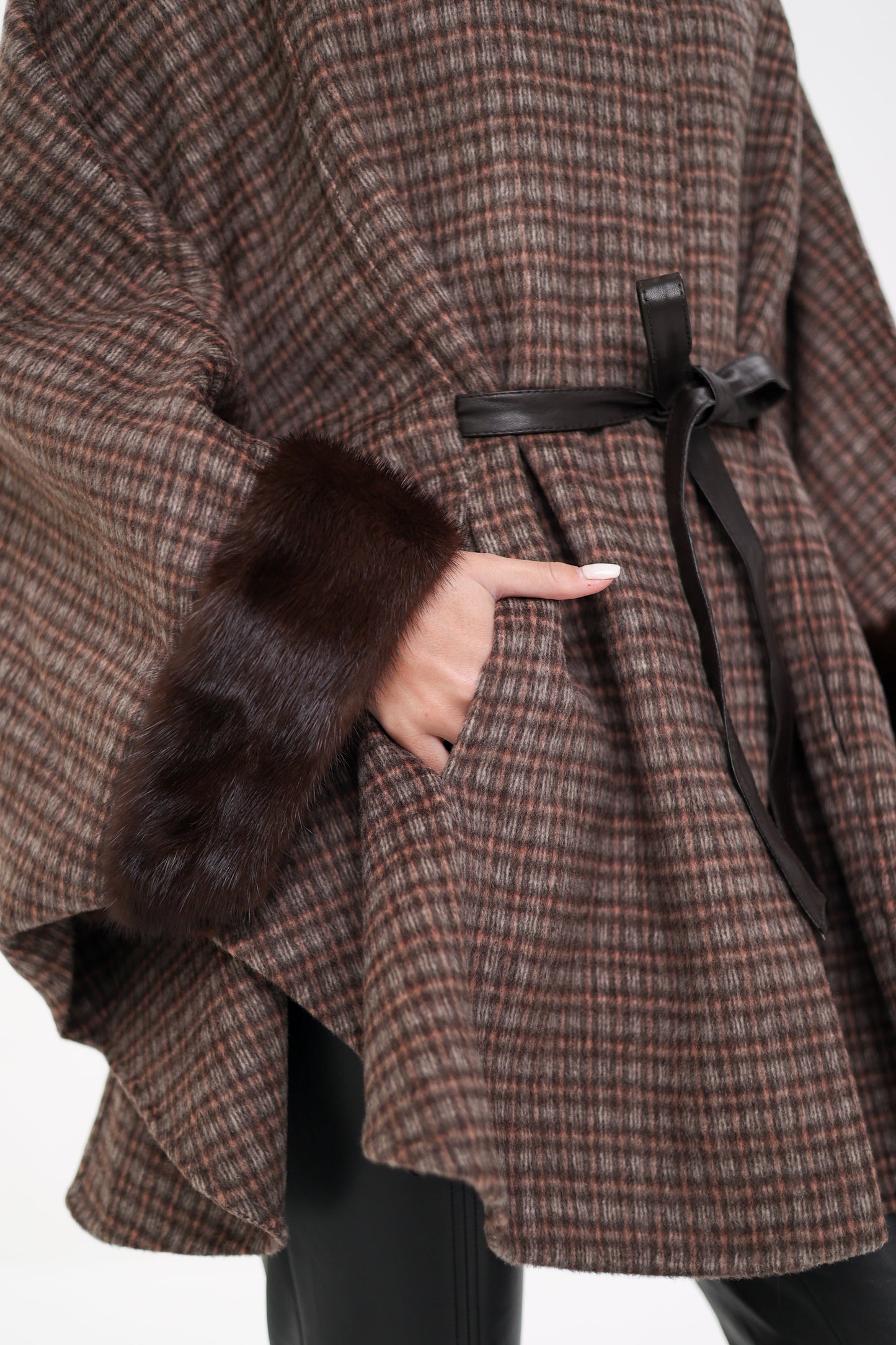 Scandinavian Mink Fur Double Face Wool Poncho