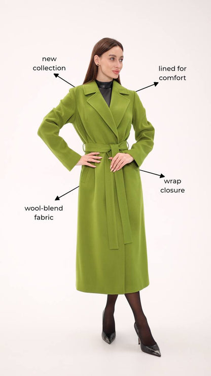 Astoria Classic Wraparound Wool Blend Overcoat in Pistachio