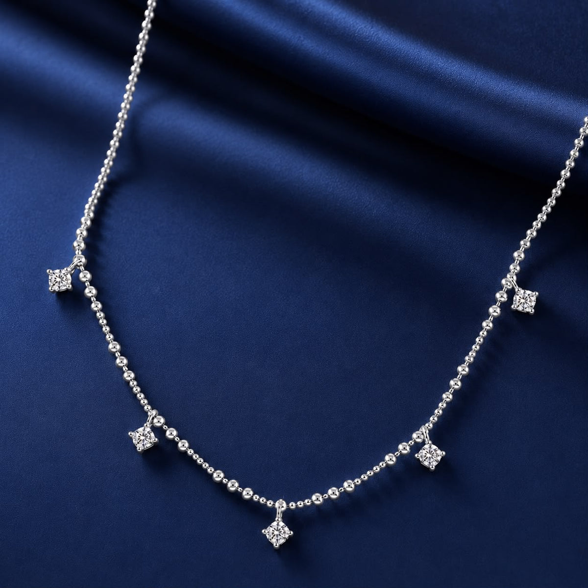 925 Sterling Silver Plated White Gold Moissanite Necklace