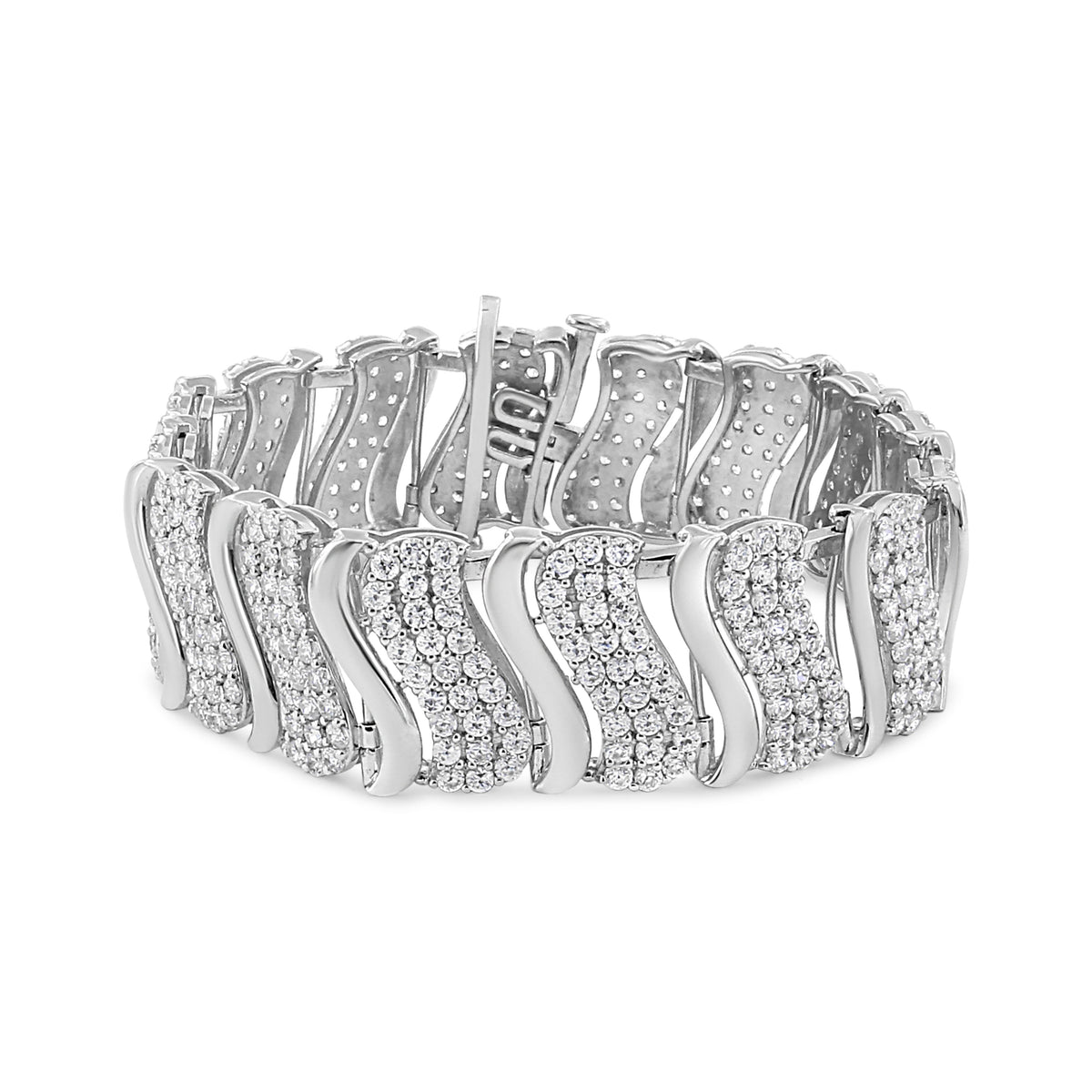 14K Yellow Gold 15.0 Cttw Diamond Chevron Wave Link Bracelet