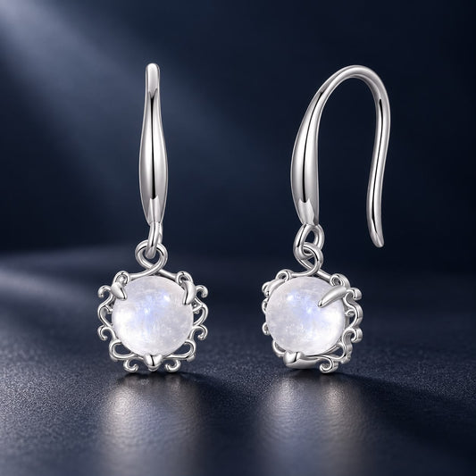 White Gold Plated Sterling Silver Natural Moonstone Earrings