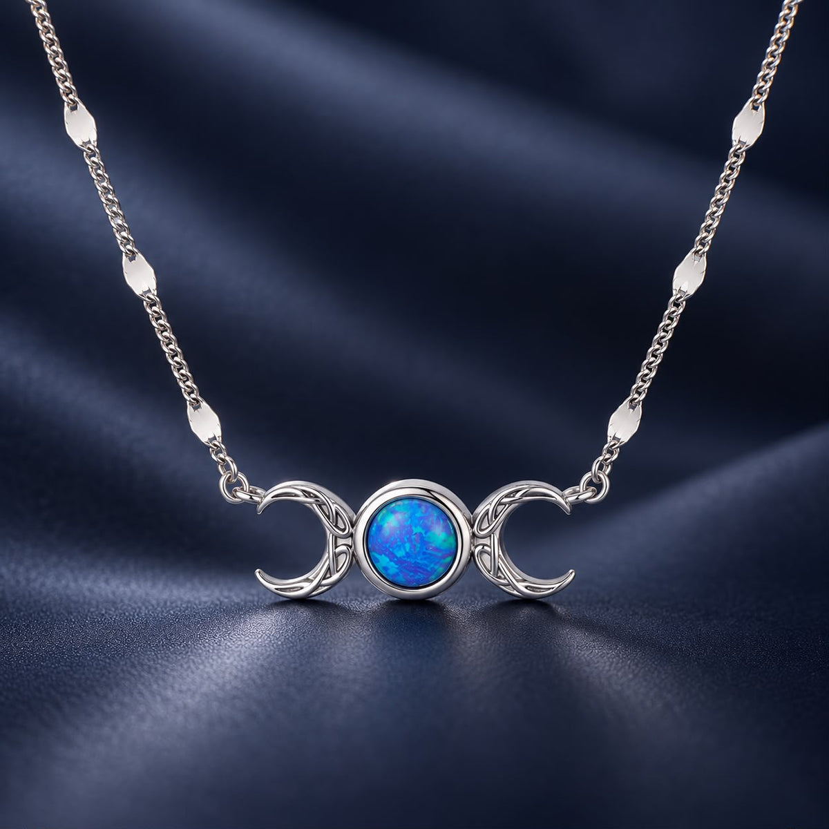 925 Sterling Silver White Gold Plated Synthetic Opal 40+5cm Pendant Necklace for Women