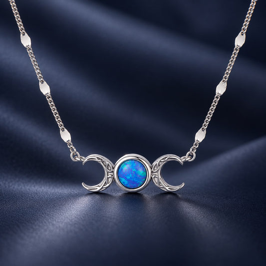 White Gold Plated Sterling Silver Synthetic Opal Pendant Necklace