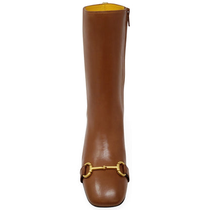Cognac Leather Back Stripe Boot