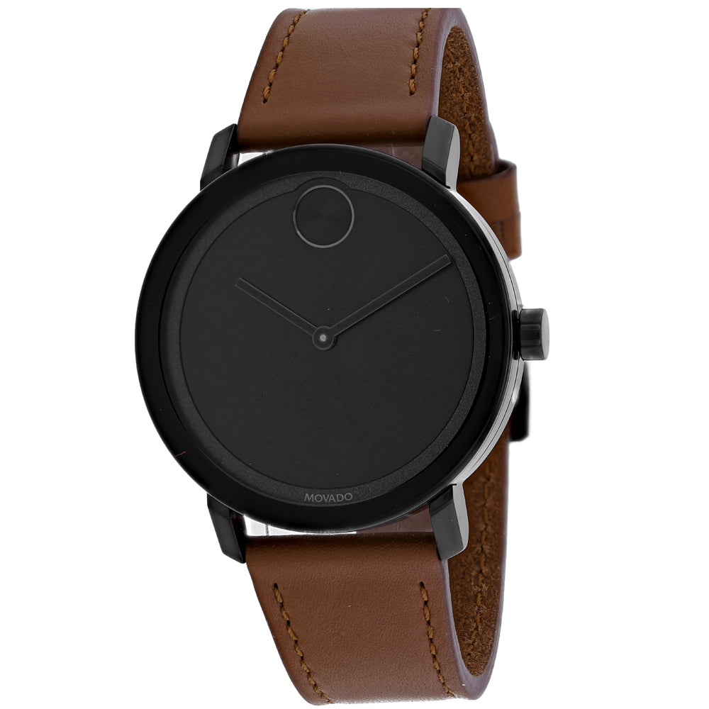 Movado Bold Black Museum Dial Brown Leather Watch