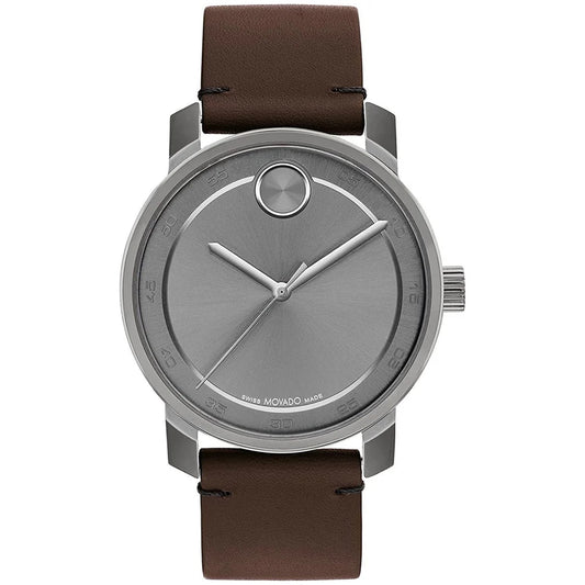 Movado Bold Access Grey Leather Strap Watch