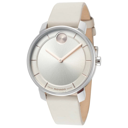 Stainless Steel Grey Dial Leather Strap Watch