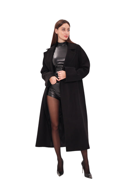 Leroy Classic Wraparound Wool Blend Overcoat in Black