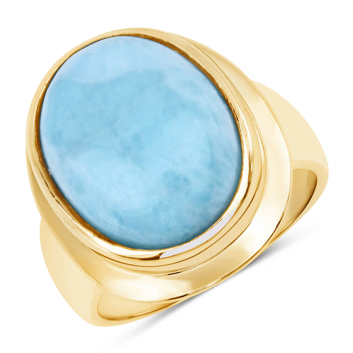 14K Yellow Gold Plated Sterling Silver Larimar Oval Ring