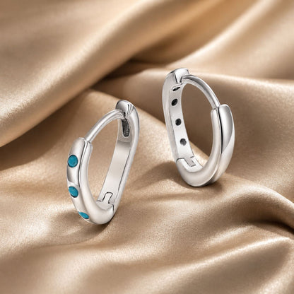 Sterling Silver Synthetic Turquoise Oxidized Hoop Earrings