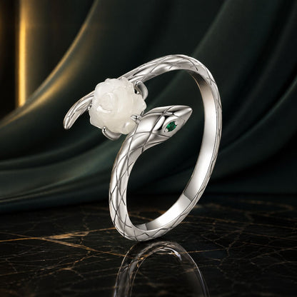 White Gold Plated Sterling Silver Cubic Zirconia & Shell Ring