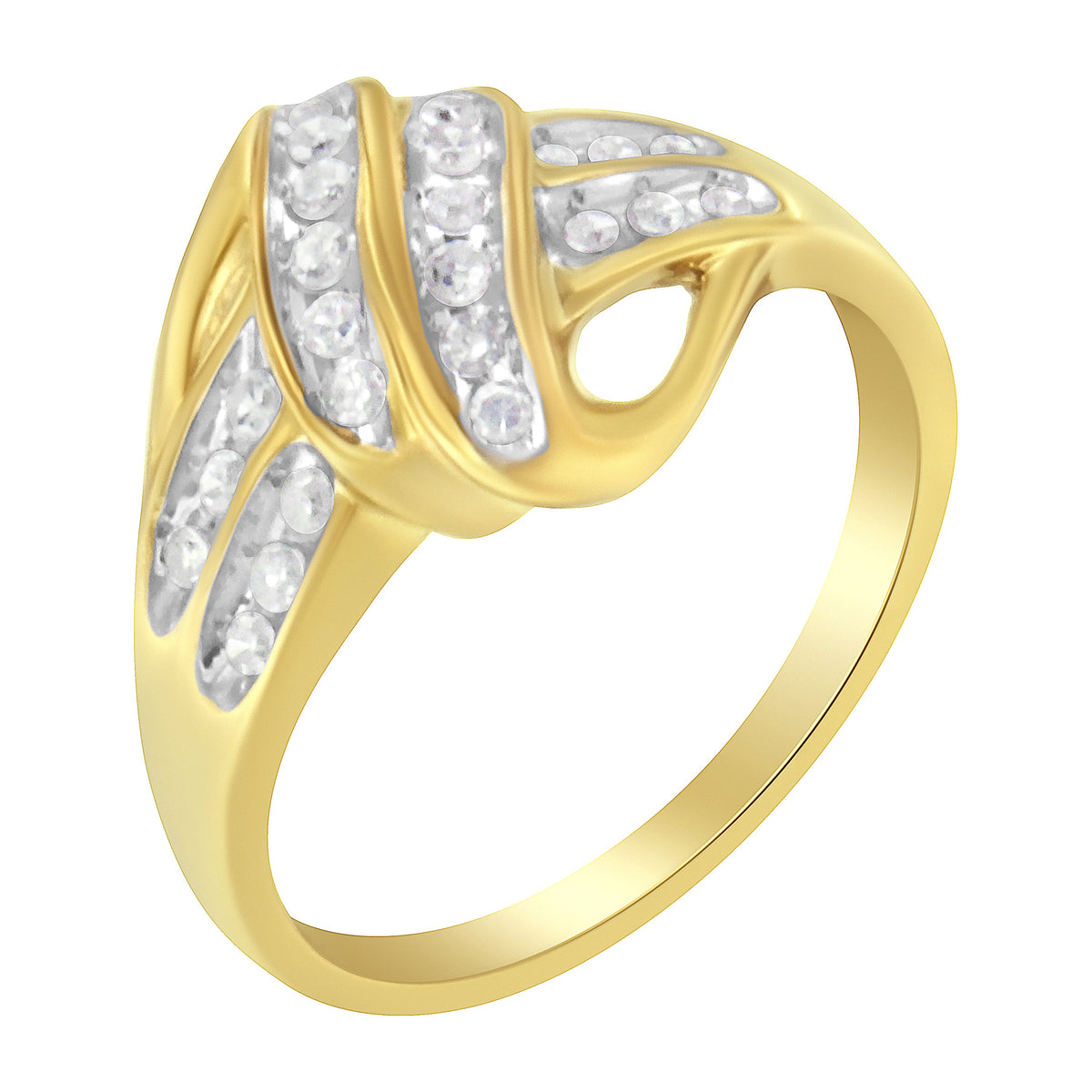 10K Yellow Gold Plated Sterling Silver 1.0 Cttw Diamond Flower Cluster Ring