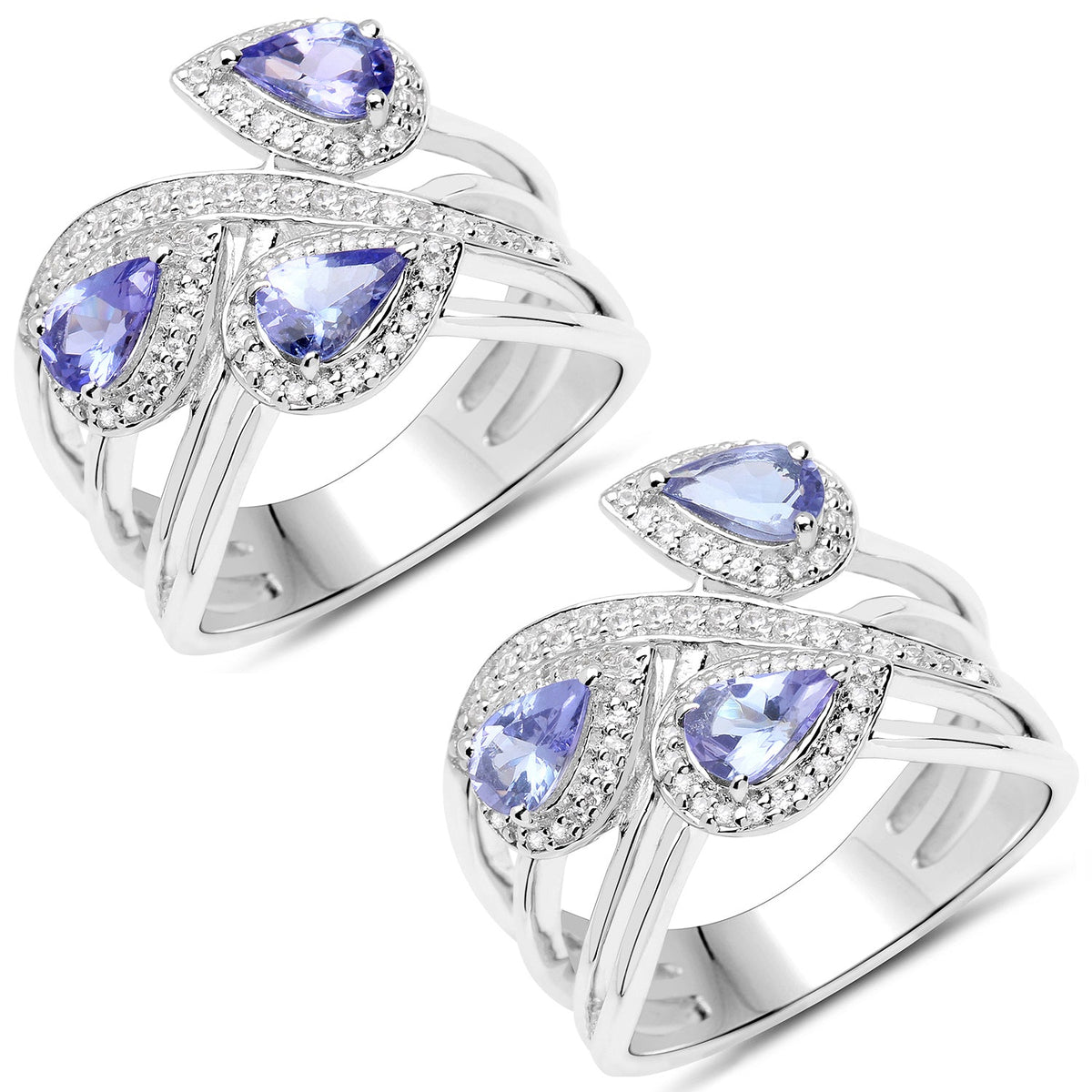 Tanzanite and White Zircon Sterling Silver Ring