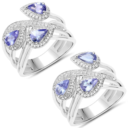 Tanzanite and White Zircon Sterling Silver Ring
