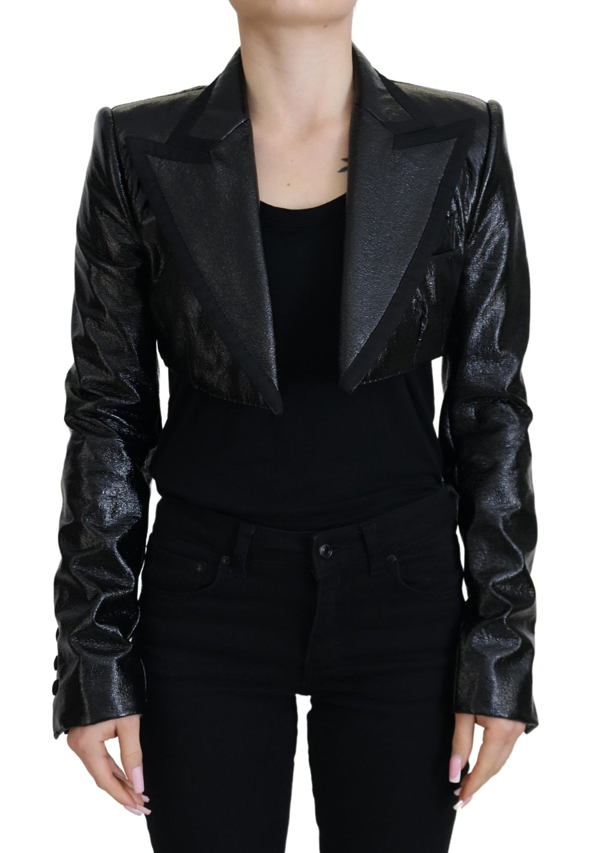 Dolce & Gabbana Black Cropped Cotton-Blend Blazer