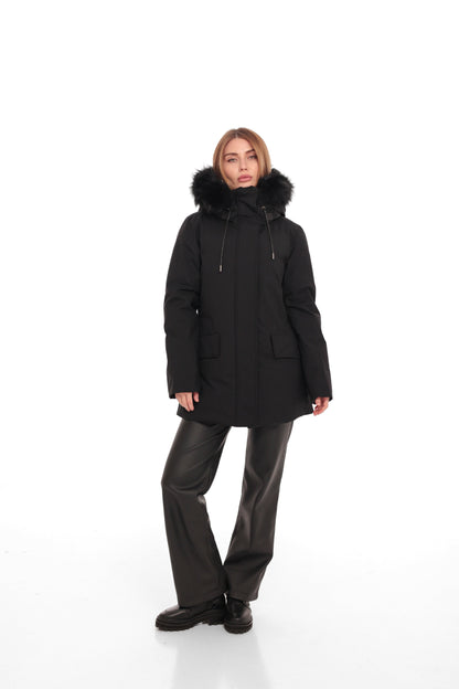 Onyx Genuine Fox Fur Vest-Lined Wool Blend Parka