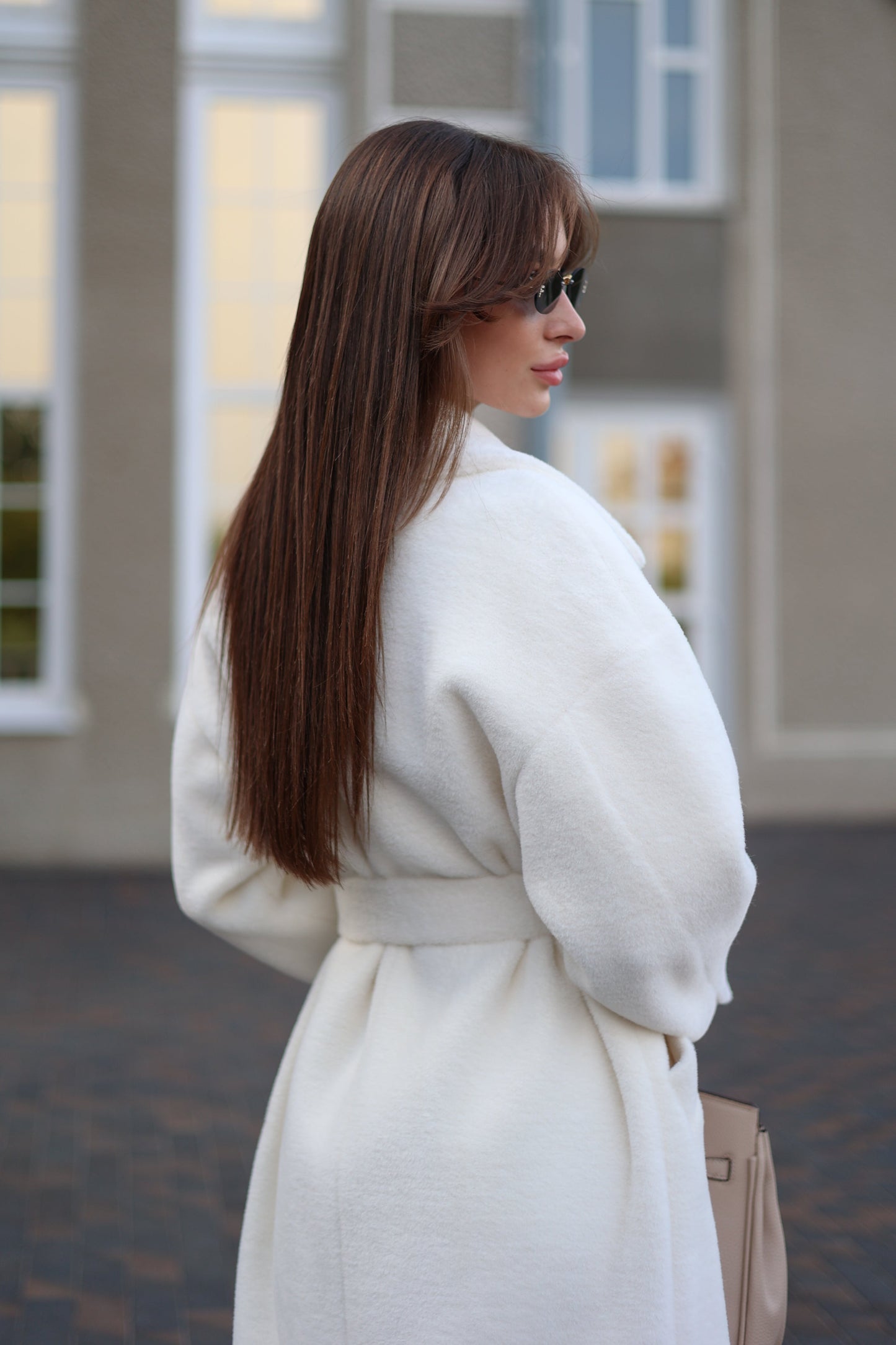 Eco Fur Wool Blend Coat White