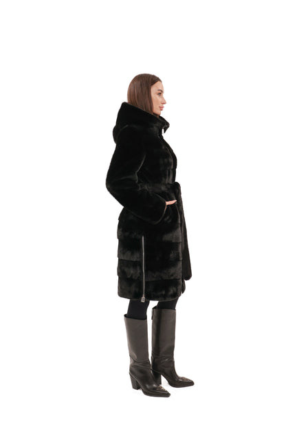 Faux Mink Effect Fur Hooded Coat