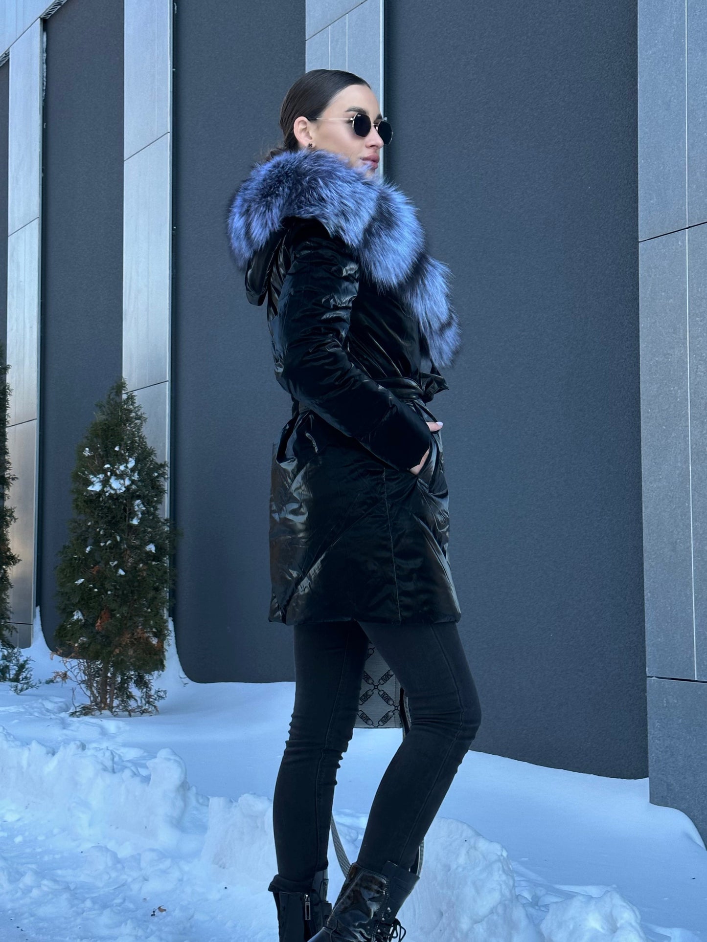 Silver Fox Fur Down Fill Coat