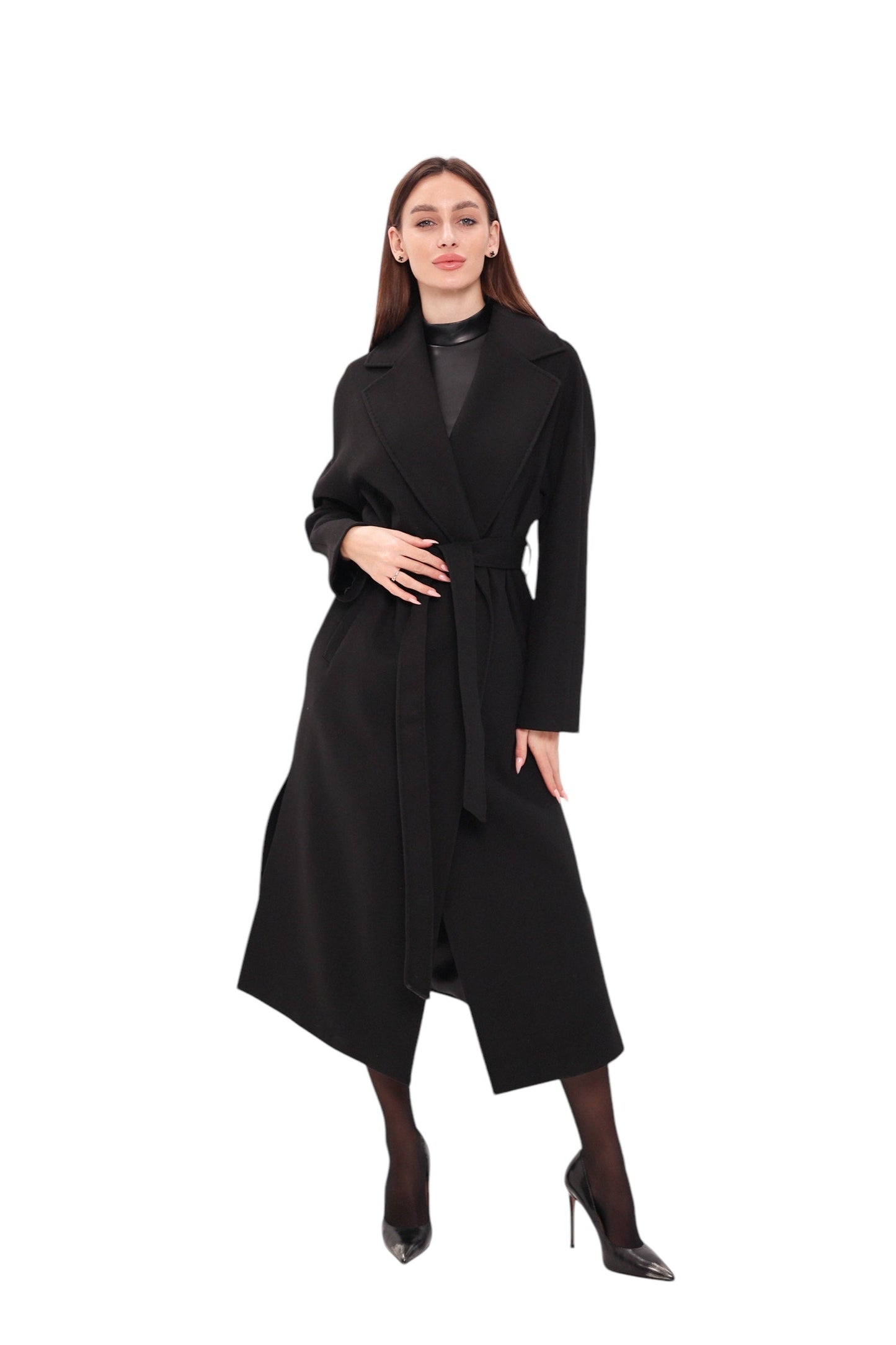 Cambridge Comfort Wraparound Wool Cashmere Coat Black