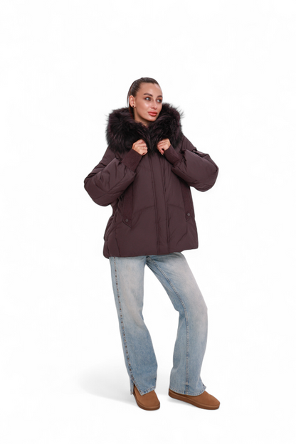Verbier Genuine Fur Trim Down Fill Jacket in Fig