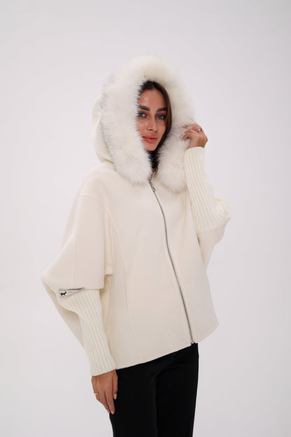 Saga®Furs Hooded Polar Fox Wool Alpaca Coat