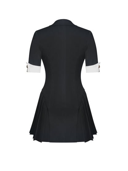 Ilitha Black Woven Crepe Pleated Mini Blazer Dress